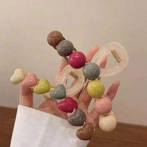 Colorful candy hair claw clips with resin heart and ball beads for women
