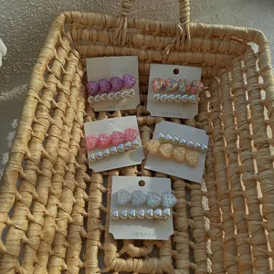 Elegant Korean style heart hair clip set with sequins and pearls on a display card