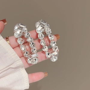 Pince à Cheveux Ovale Géométrique en Strass Brillant pour Femmes Cristal Artificiel Clair Pince Bec de Canard Accessoire de Cheveux à la Mode Fait Main