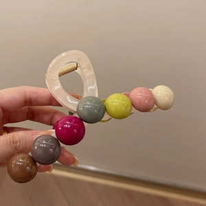 Chic cream hair claw clip with colorful resin beads for women, elegant fashion hair accessory