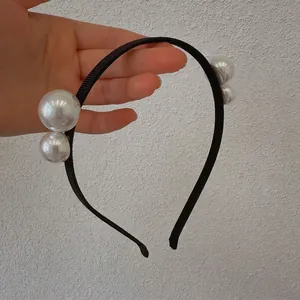 French Retro Elegant Large Artificial Pearl Headband Simple Thin Black Fabric Wrapped Hair Hoop Fashion Hair Accessories For Women Daily