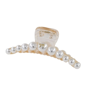 Pince à cheveux ambre avec perles dégradées et pendentif nœud doré élégant