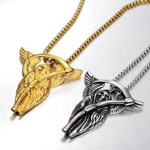 Pendentifs faucheuse gothique en or et argent avec chaînes à billes pour hommes