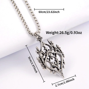 Detailed specs of gothic hollow castle pendant necklace with 60cm box chain