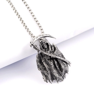 Gothic Grim Reaper scythe pendant necklace made of durable vintage silver steel