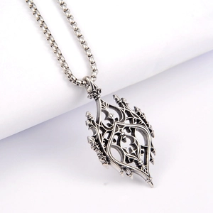 Gothic hollow castle pendant necklace in retro silver stainless steel with box chain