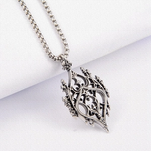 Gothic hollow castle pendant necklace in vintage silver steel with a classic box chain