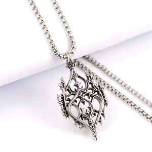 Gothic Hollow Castle Pendant Necklace For Men Women Stainless Steel Box Chain Antiqued Silver Punk Jewelry Necklace Gift