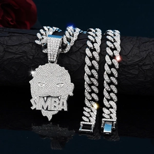 Collier Hip-hop avec Pendentif Lion Visage Humain et Chaîne Cubaine en Alliage de Zinc et Strass Bijoux Unisexe