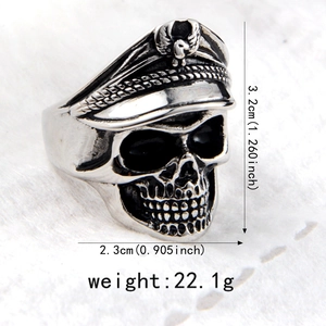 Macro view of hip hop skull ring with officer hat and eagle emblem details