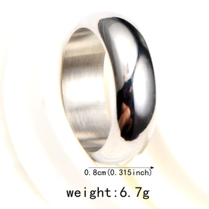 Detailed view of 8mm wide polished silver hip-hop ring with size and weight metrics