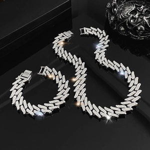 Hip Hop Iced Out Panzerkette Halskette Und Armband Zinklegierung Strass Schmuck Für Herren Damen Alltag Party Deko