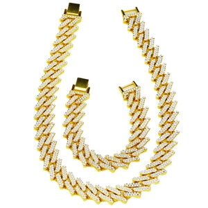 Herren Hip Hop Gold Panzerkette und Armband Set mit funkelnden Strasssteinen besetzt