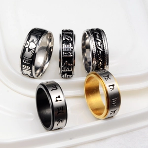 Bague Spinner Vintage en Acier Inoxydable pour Hommes Femmes Mantra Bouddhiste Cœur de Claddagh Texture Corde Bijoux Hiphop Cadeau
