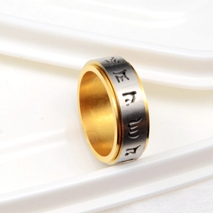 Bague rotative style hip-hop en acier inoxydable avec motif mantra gravé or et argent