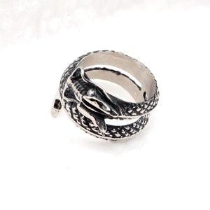 Vintage Stainless Steel Dragon Wrap Ring Antique Silver Retro Punk Hip Hop Style Jewelry For Nightclub Party Unisex