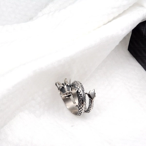 Detailed dragon-shaped wrap ring in silver finish with intricate scale carvings