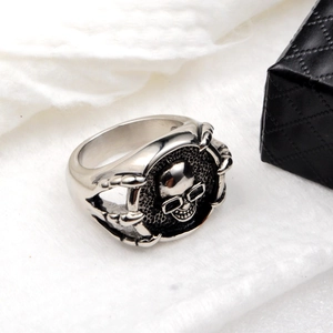 Gothic punk hip hop ring featuring a skull with sunglasses in a silver polished finish