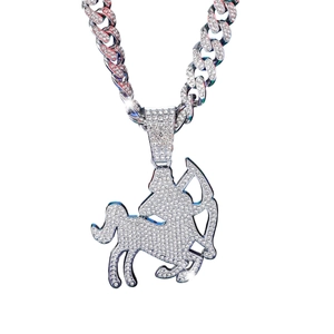 Hip hop Sagittarius pendant necklace with iced out rhinestones and Cuban link chain