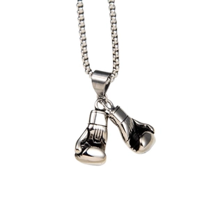 Collier Pendentif Gants de Boxe Doubles en Acier Inoxydable Poli pour Hommes Femmes Style Sportif Punk Bijoux Cadeau