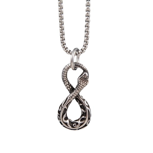 Gothic punk ouroboros snake necklace in antique silver finish with infinity figure-8 pendant
