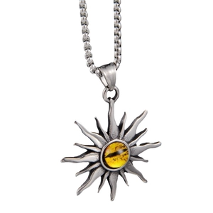 Collana occhio del sole in acciaio inossidabile vintage con gemma gialla e catena punk
