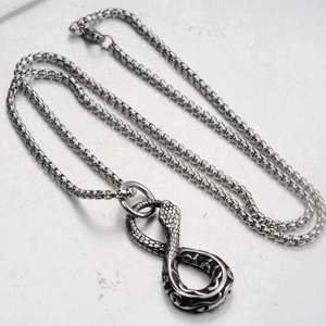 Punk style stainless steel ouroboros snake necklace with infinity symbol pendant for men