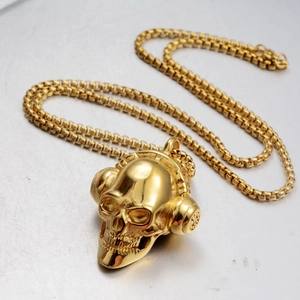 Goldene Punk-Totenkopf-Halskette mit Kopfhörern und Boxkette für Hip-Hop-Style