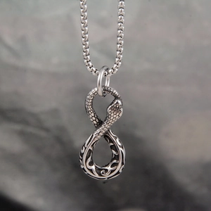 Vintage Stainless Steel Ouroboros Snake Infinity Pendant Necklace Gothic Punk Antique Silver Animal Jewelry For Men Women