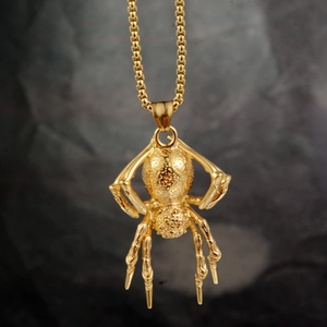 Punk Gothic Titanium Steel Spider Pendant Necklace For Men Women Gold Silver Hip Hop Animal Jewelry Pendant Necklace Gift