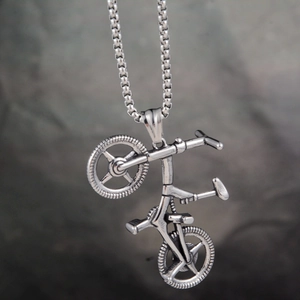 Vintage Stainless Steel Bicycle Pendant Necklace For Men Women Retro Silver Sporty Cycling Jewelry Gift Punk Unisex Necklace