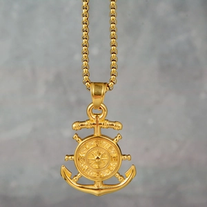 Vintage Nautical Compass Anchor Ship Wheel Pendant Necklace Men Stainless Steel Box Chain Alloy Compass Pendant Jewelry