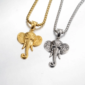 Collana Con Pendente Testa di Elefante Vintage Acciaio Inossidabile Ganesha Punk Hip Hop Gioielli Per Uomo Donna Collana Animale
