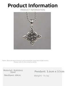 Detail view of Viking Celtic knot pendant with dimensions 3.6x3.1cm and 60cm chain length