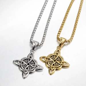 Vintage Stainless Steel Celtic Knot Pendant Necklace For Men Punk Witch's Knot Triquetra Jewelry Gold Silver Box Chain