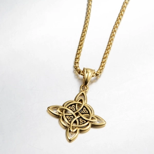 Vintage golden Celtic Witch Knot pendant necklace with elegant box chain for men