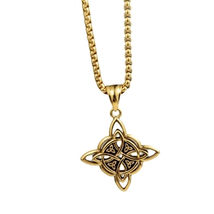 Polished gold Viking Celtic knot pendant necklace with vintage punk stainless steel box chain