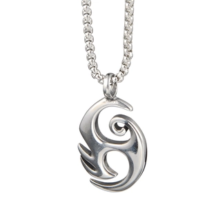 Hip hop style titanium steel pendant necklace with abstract spiral flame design on box chain