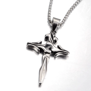 Gothische Titanstahl Kreuz Schwert Anhänger Halskette Hip Hop Vintage Dunkler Stil Schmuck Geschenk Herren Damen Edelstahl