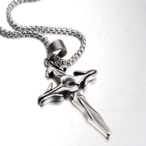 Gothic-Stil umgekehrtes Kreuz Schwert Anhänger Halskette in gealtertem Edelstahl