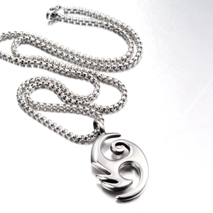 Titanium steel necklace with abstract flame cloud pendant on a silver box chain