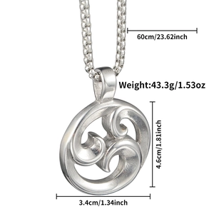 Detailed view of silver stainless steel pendant with dimensions and weight measurements
