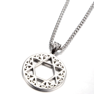 Hip hop style stainless steel hollow hexagram pendant necklace with box chain