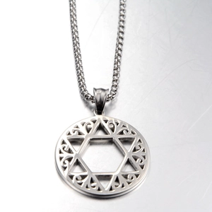 Titanium Steel Hollow Hexagram Pendant Necklace Star Of David Filigree Retro Hip Hop Jewelry For Men Women