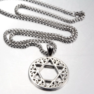 Hollow hexagram pendant necklace in silver stainless steel with box chain for men and women