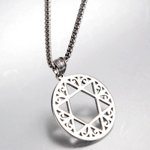 Polished silver stainless steel hexagram hollow pendant necklace with round bead chain