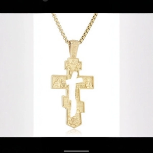Collier Pendentif Croix Orthodoxe Vintage en Acier Inoxydable Plaqué Or Relief de Figure Religieuse Totem Pour Hommes Femmes