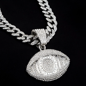Πολυτελές μενταγιόν Evil Eye με παγωμένη κουβανέζικη αλυσίδα σε στυλ hip-hop ασημί