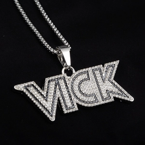 Collana con Pendente a Lettera VICK Hip Hop in Lega di Zinco con Strass Gioielli alla Moda per Uomo Donna Accessorio