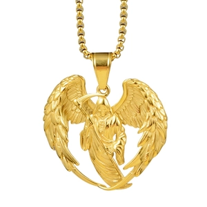 Collier pendentif la faucheuse en acier titane hip hop avec faux et chaîne maille vénitienne
